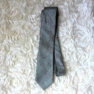 Michael Kors Men's Paisley Tie Silk Blend Shimmer Gray Green & White 59" EUC